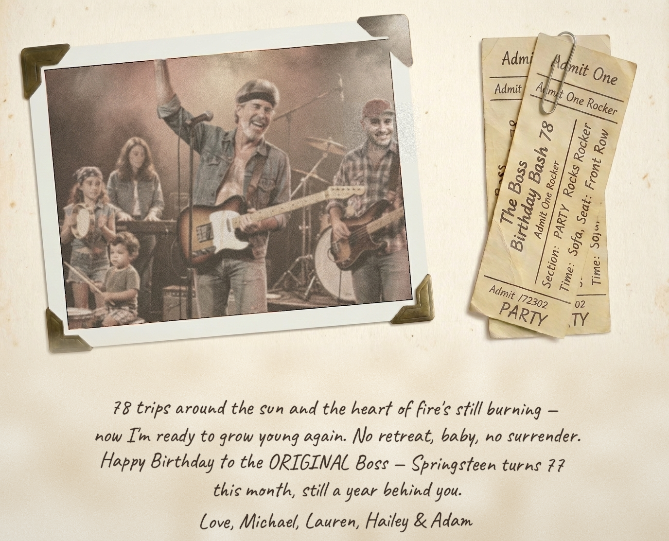 The band and a handwritten birthday note